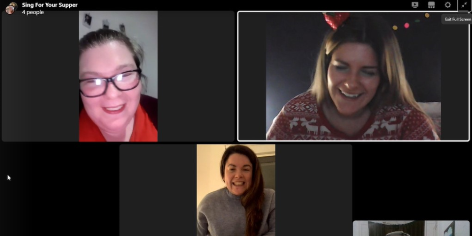 Screenshot of a video conference call with the faces of my three daughters covering the screen and my image in the bottom left hand corner.