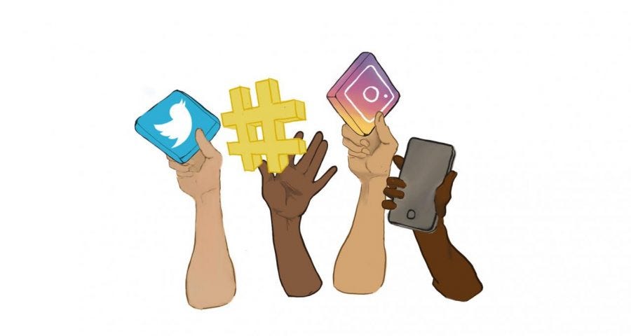 Hands showing different social media activism tools
