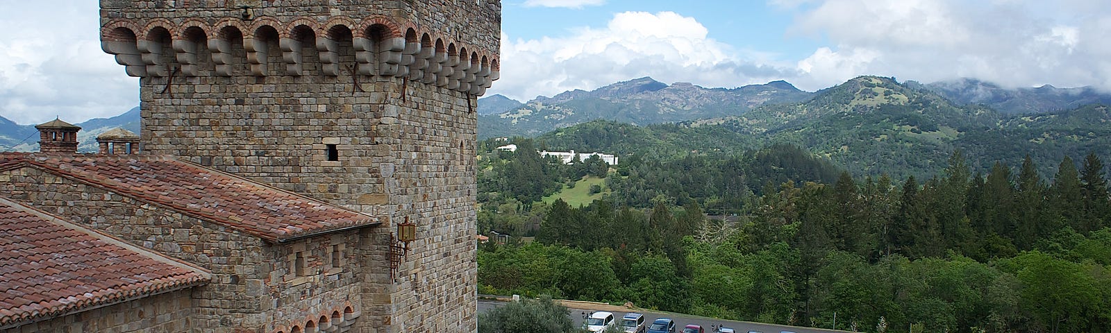 View of hills and mountains from the Castello’s battlements