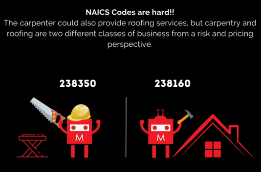 An image describing that carpentry and roofing services have two different NAICS codes.