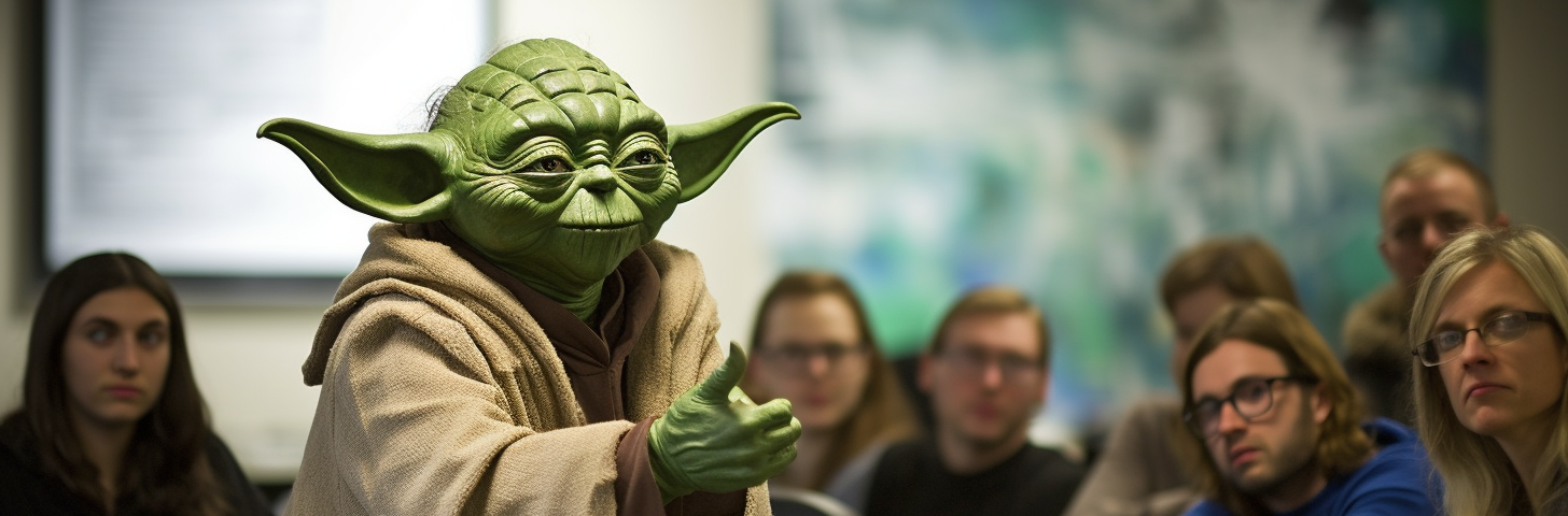 Yoda advising entrepreneurs: Image by David Watson and Midjourney