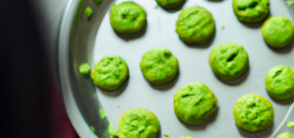 A tray of green cookies
