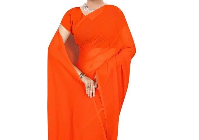 Elegant Georgette Solid Sarees With Solid Blouse (Code: C1246847)