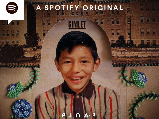 Graphic of photo of little indigenous boy with podcast title