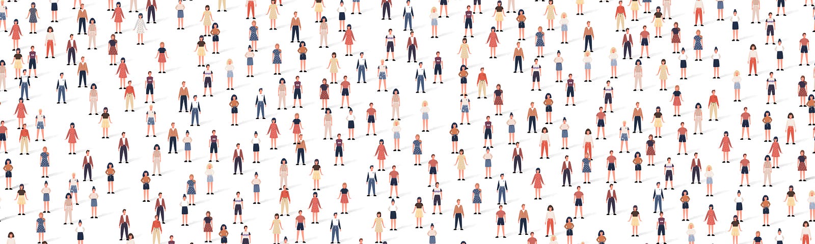 Vector of a crowd of people in a flat, seamless pattern style with shadows.