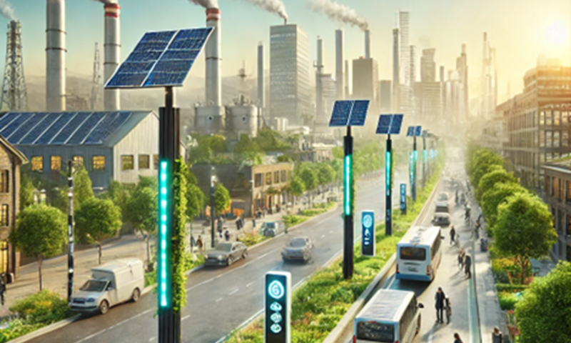 image of futuristic smart city with smart poles