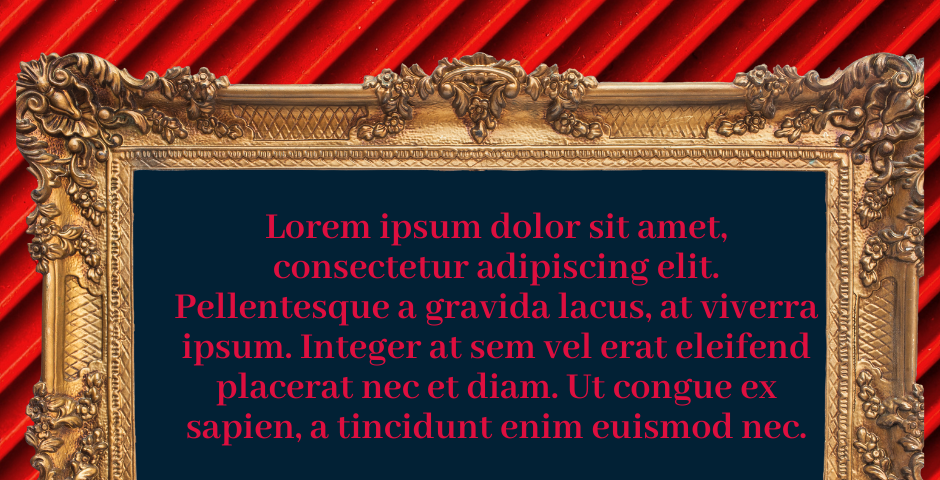 An ornate gold frame surrounds the standard Latin-esque Lorem ipsum text
