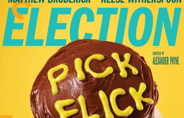 Chocolare cupcake that reads “PICK FLICK’ for the movie “Election”