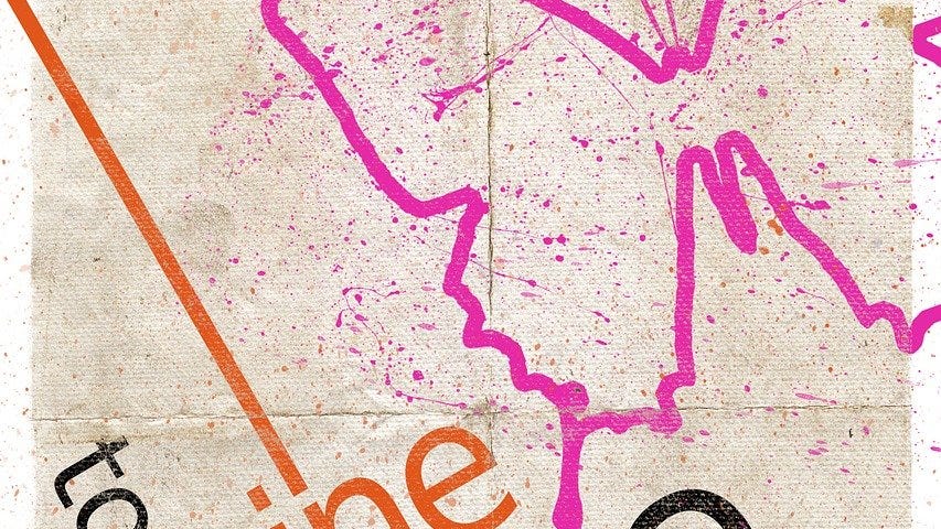 A visual with the outline of a pink butterfly coming off the edge of the paper with the words “to think own self be true.” The words alternate between black letters and orange letters.