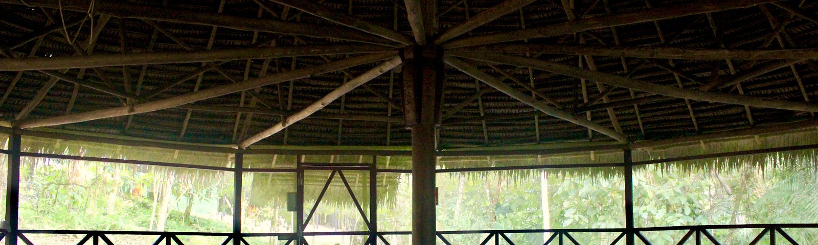 The inside of a maloca, the ceremonial wooden hut used by shamans of the Amazon