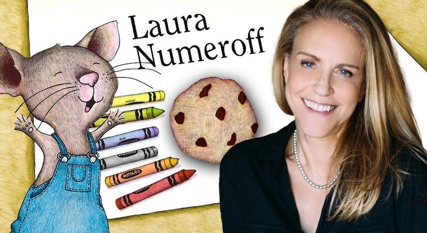 Laura Numeroff and a detail from the cover of her book