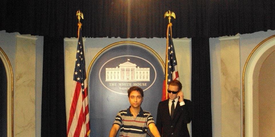 Author pictured at the White House in Madame Tussauds