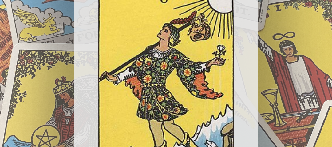 A picture of the Rider-Waite-Smith version of The Fool tarot card.