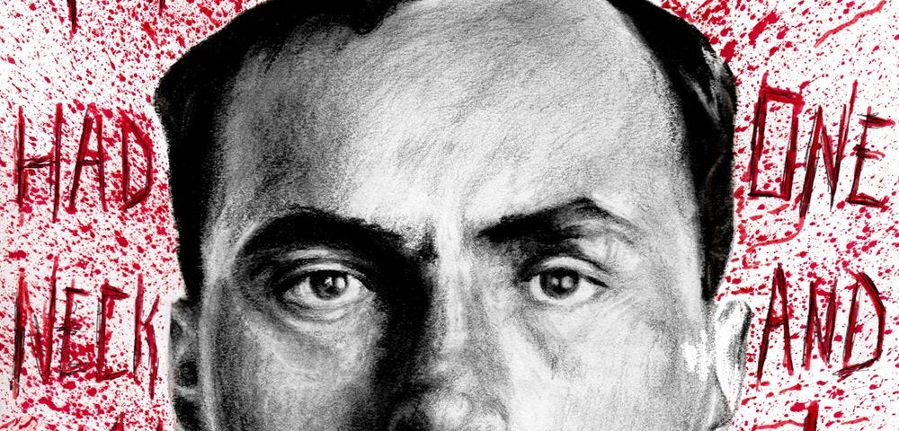 An art of Carl Panzram with his quote written behind