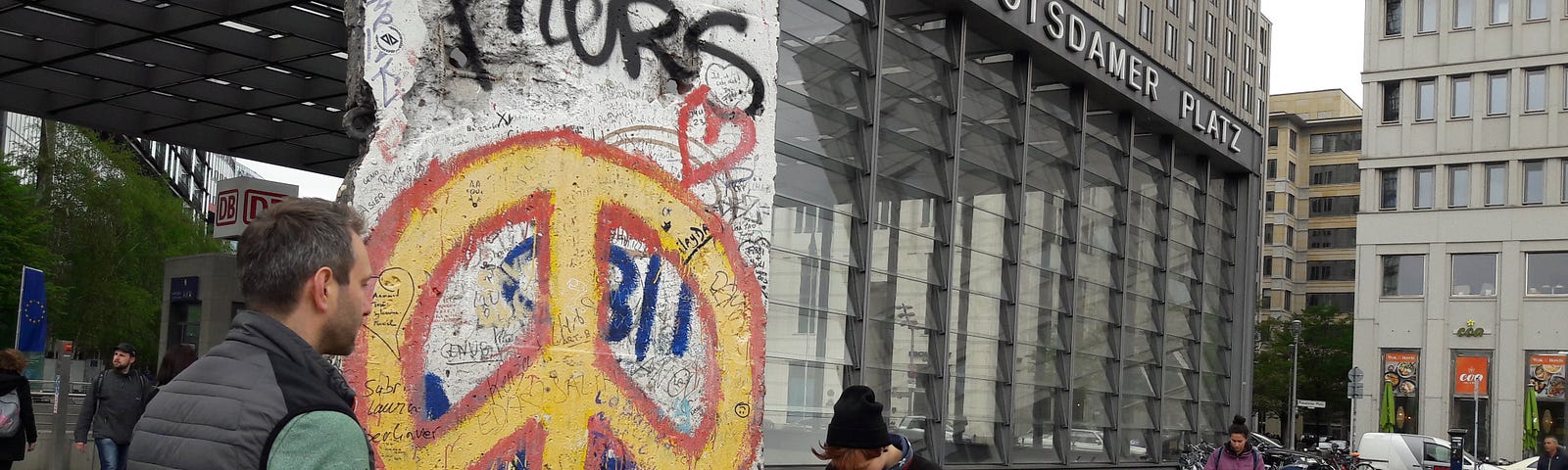 graffiti covered fragment of Berlin Wall at Potsdamer Platz