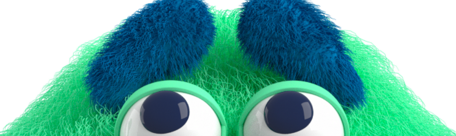 A close-up of Feelings Monster looking up with expressive eyebrows.