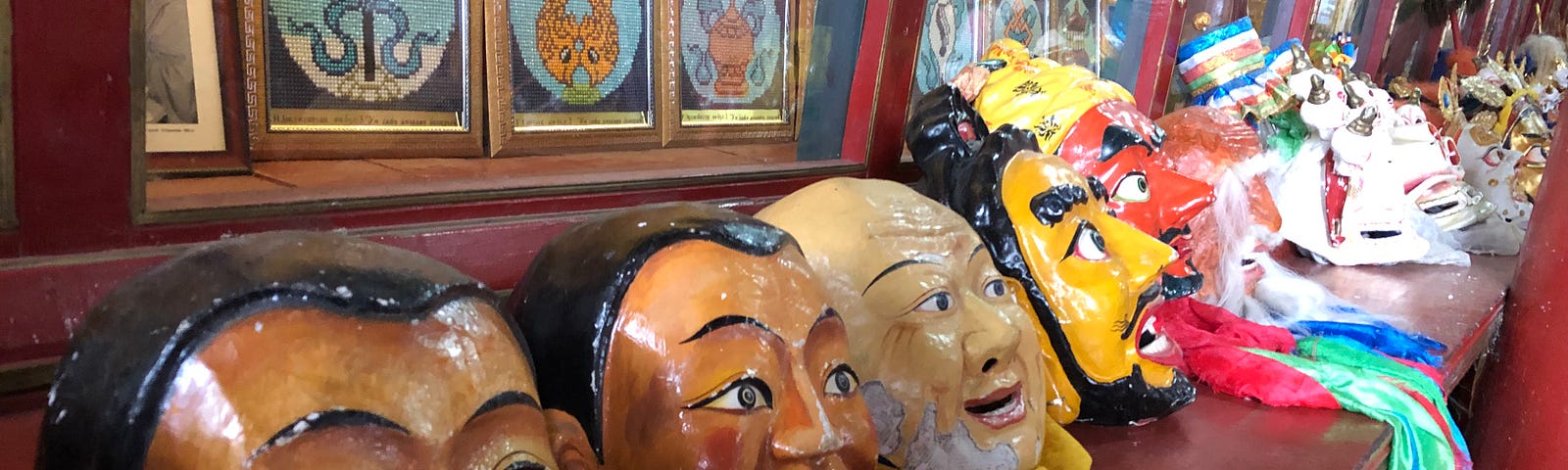 Buddhist festival masks in monastery