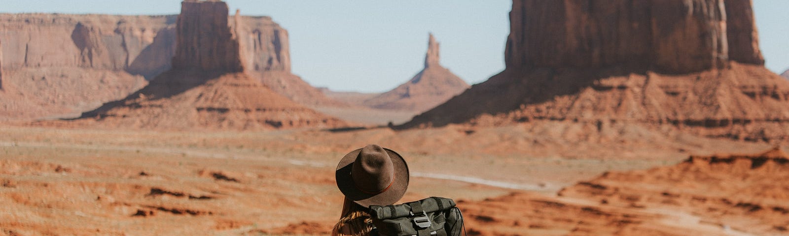 A person hiking in the desert.