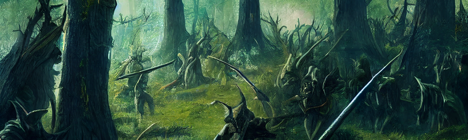 Orcs and elves battling in the forest