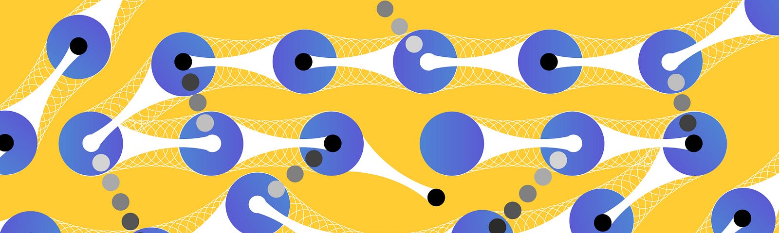 yellow background. Linked network of blue circles