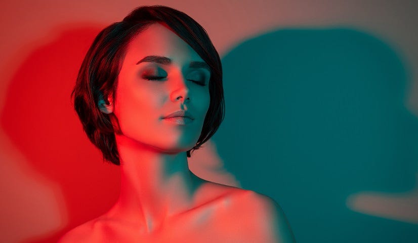 Dreamy woman, tempting, red light therapy