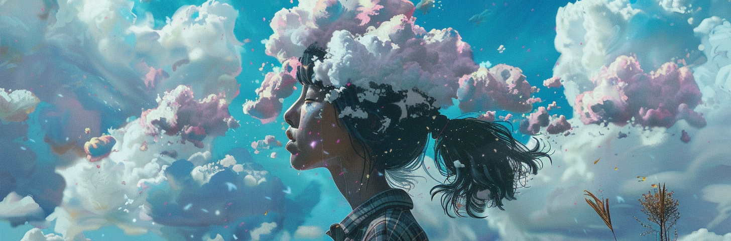 Woman with clouds in her head.