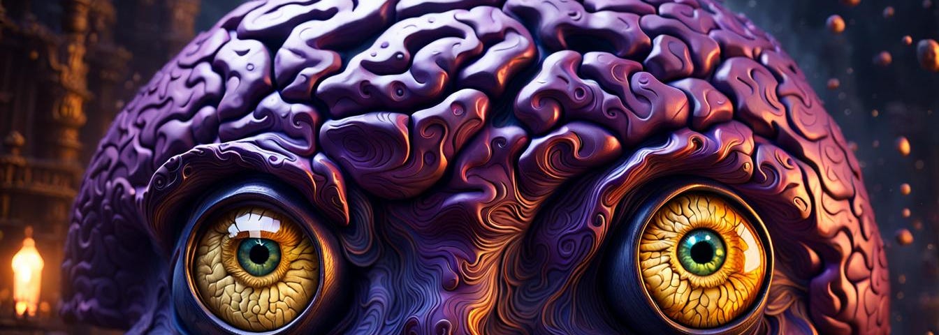Human brain, large eyes, fantasy art