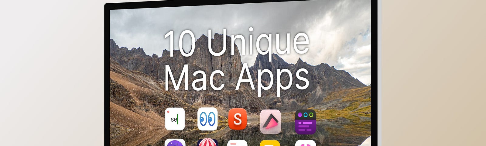 Apple Studio Display with 10 Mac app Icons on it