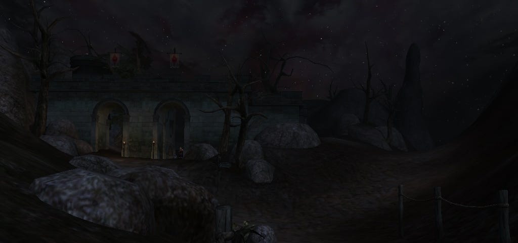 Fort Moonmouth lurking in the darkness. © Bethesda and Zenimax.
