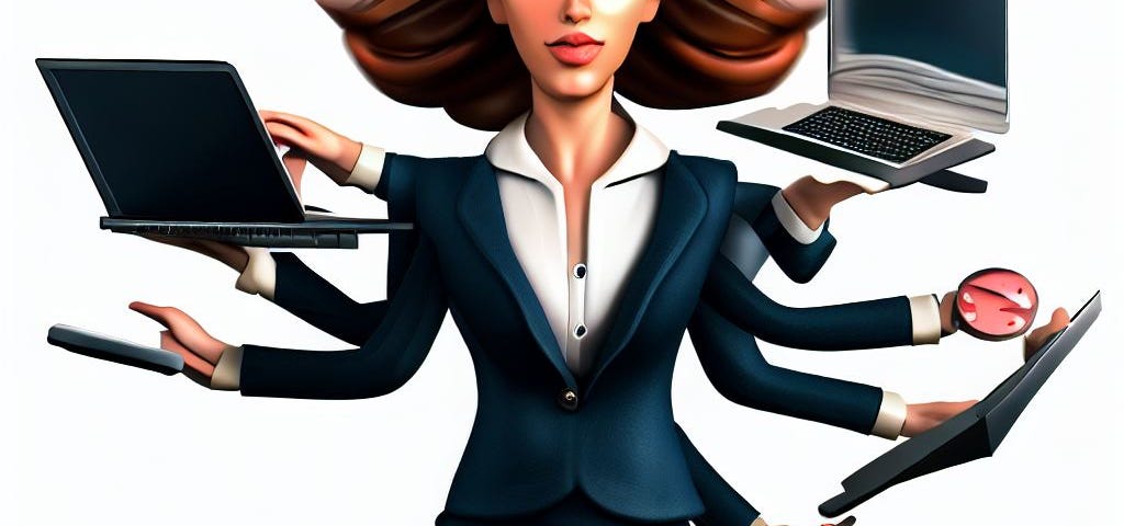 Business Woman with Octopus Arms, Multi-tasking