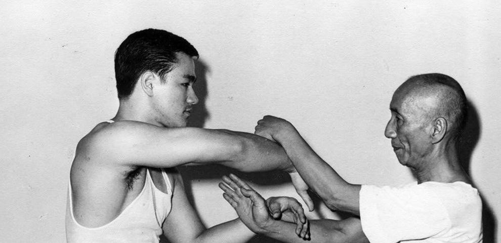 Bruce Lee and Grandmaster Ip Man practicing Wing Tsun sticky hands