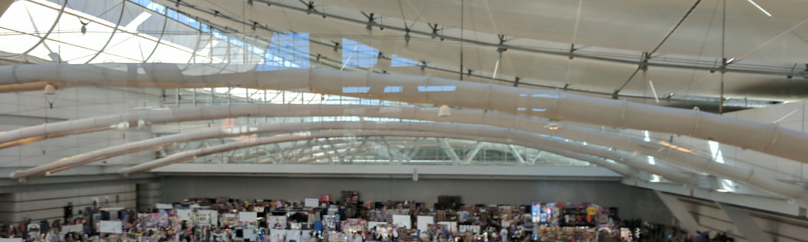 Looking out over a crowded exhibitor hall