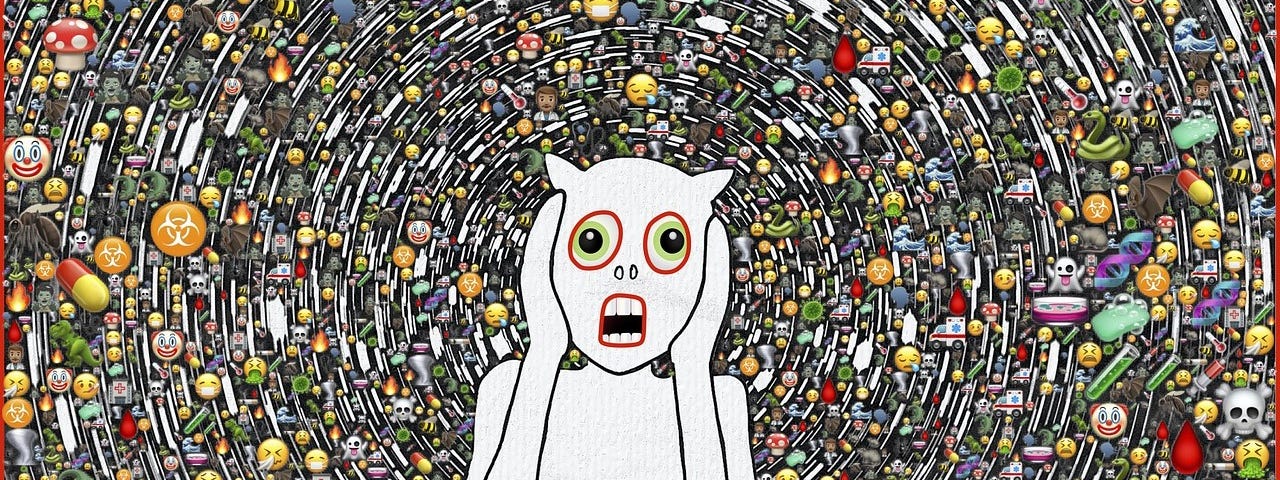 An animation of a fearful cat/person