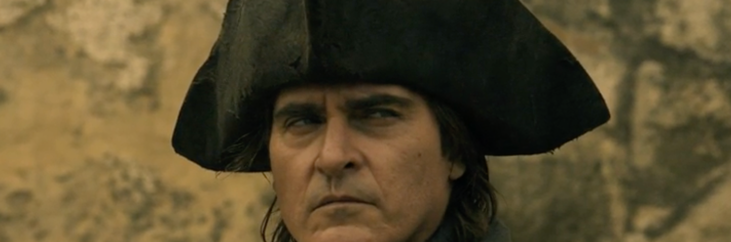 A close up shot of actor Joaquin Phoenix as Napolean Bonepart. Film review, movie, Oscar, Golden Globe, Best Director, Ridley Scott, Joaquin Phoenix, action, war