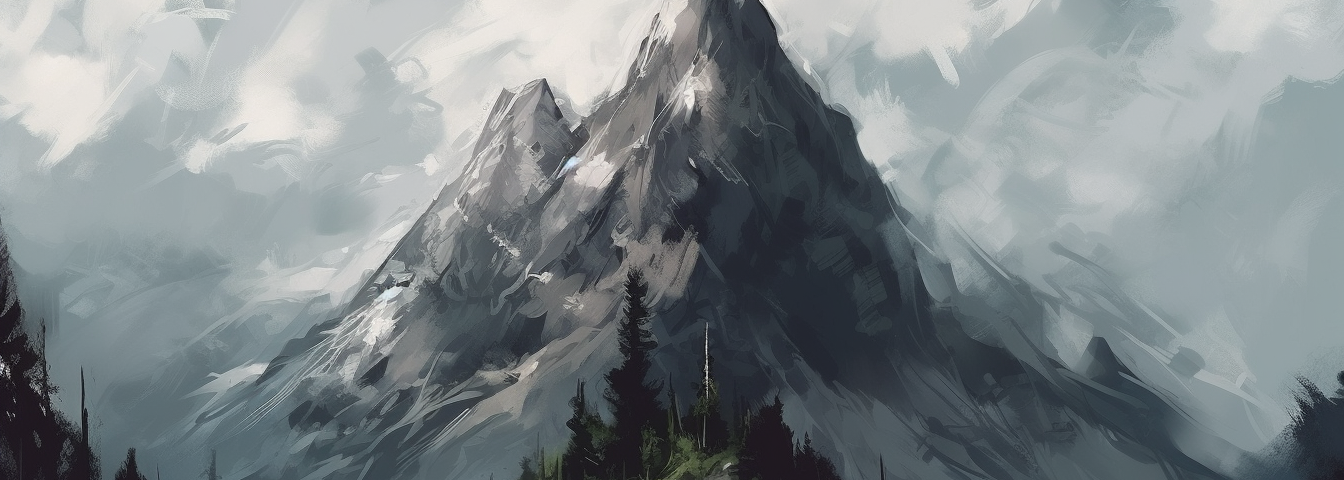 A craggy mountain looming over the treetops.