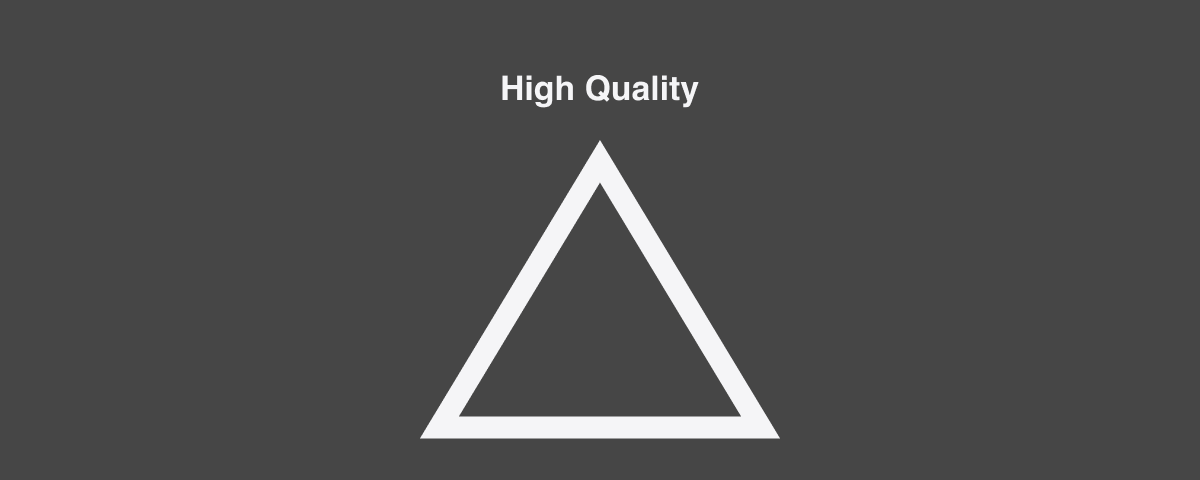 Black image with a triangle depicting the three variables: High quality, profitability, and low price.