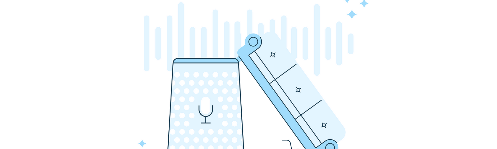 An illustration of a smart speaker and a voice enabled shopping experience.