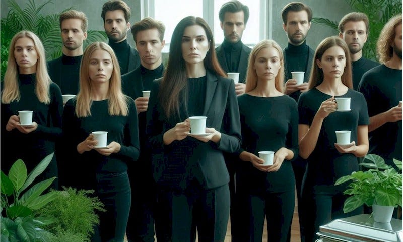 Group of people dressed in black at a funeral.