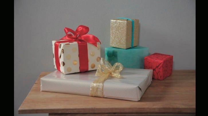 Photo of wrapped presents on a table