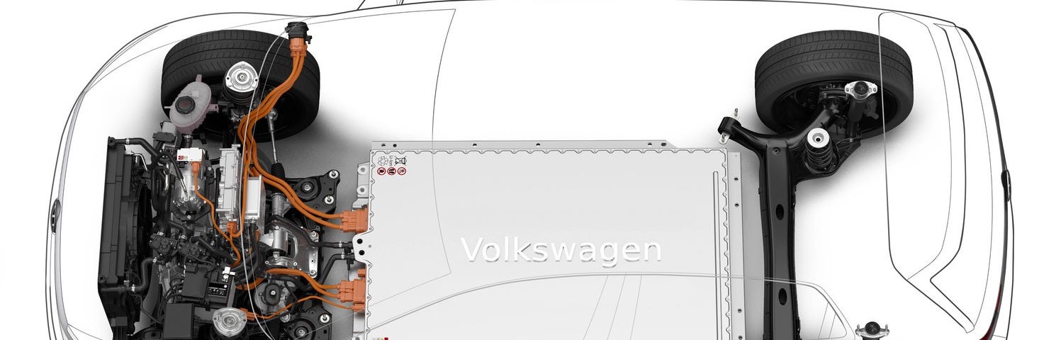 IMAGE: An schematic of the future Volkswagen ID.2, displaying the location of the battery and the engine (and looking pretty much like a traditional car)