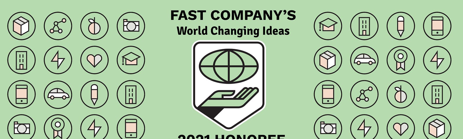 Graphic illustration of an award given to Coforma by Fast Company for world changing ideas honoree