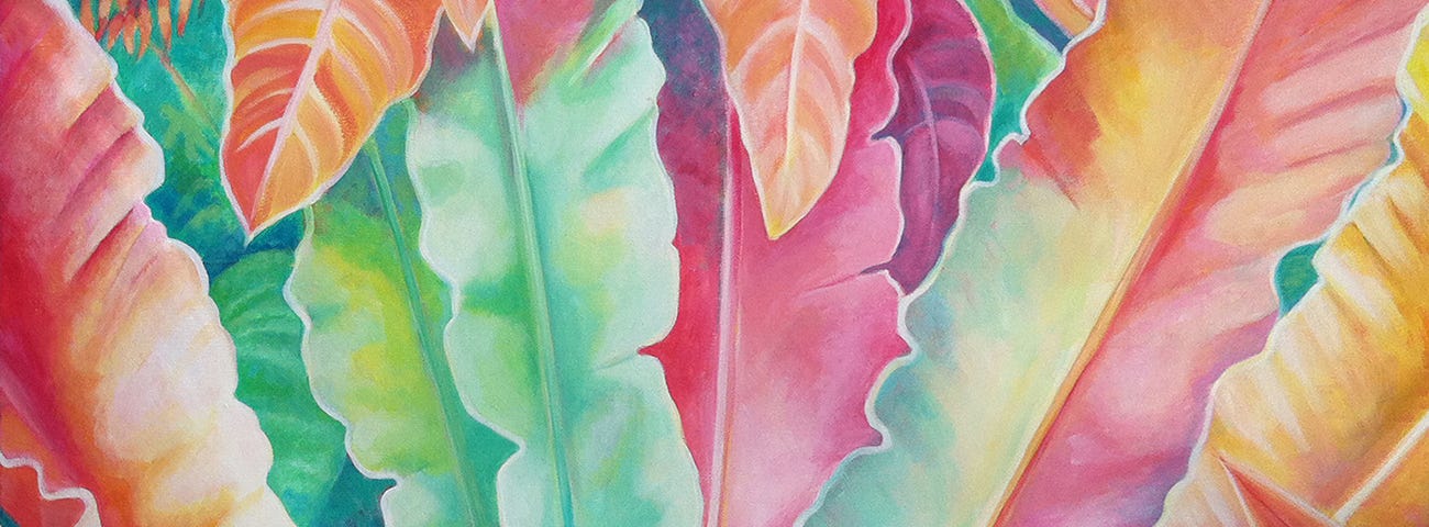colorful, stylized painting of Birds Nest Fern