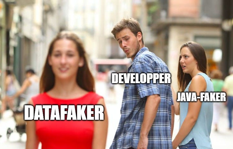 Distracted boyfriend Meme with datafaker and java-faker