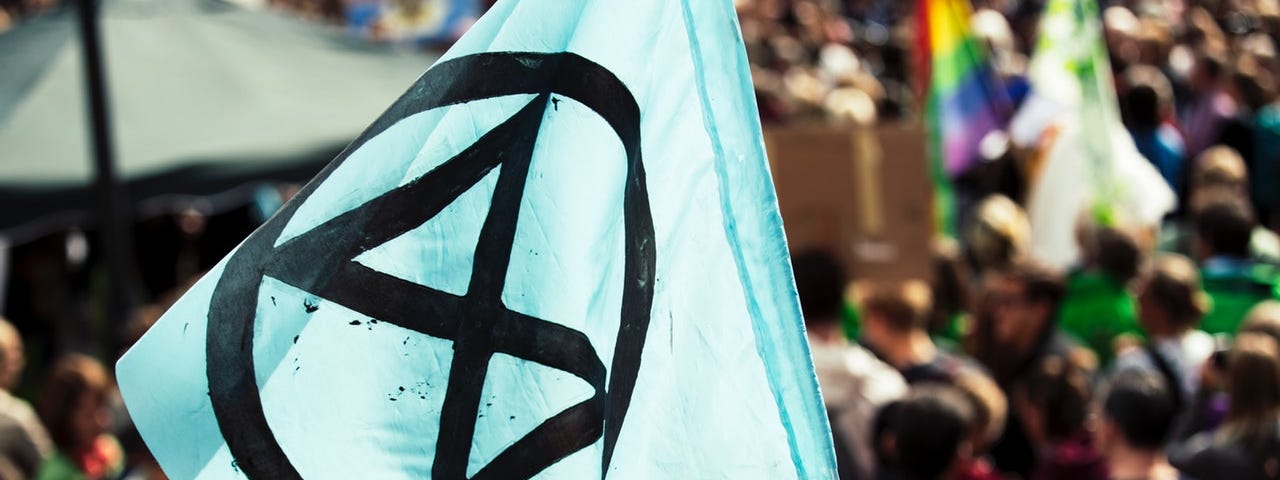 Activism with an Extinction Rebellion protest flag