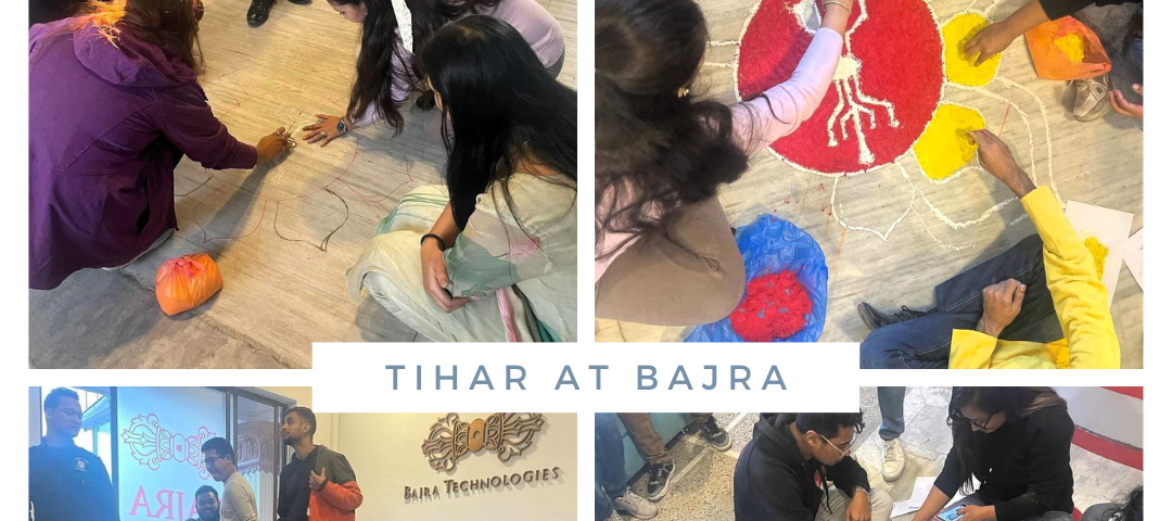 Bajra employees hard at work creating Rangoli to celebrate Tihar.