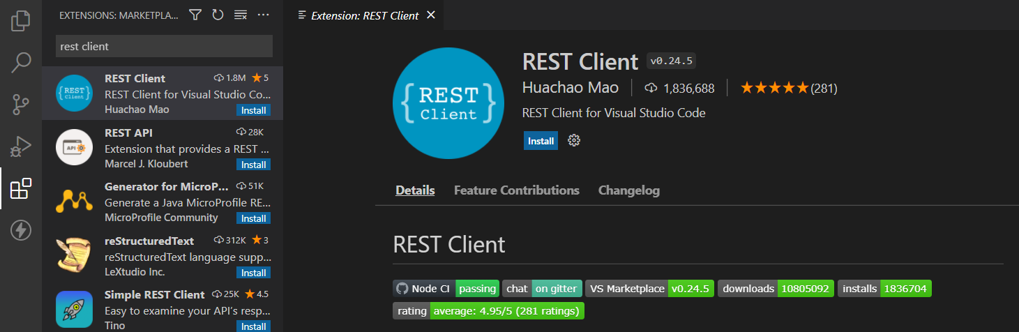 Add REST Client extension to VS Code