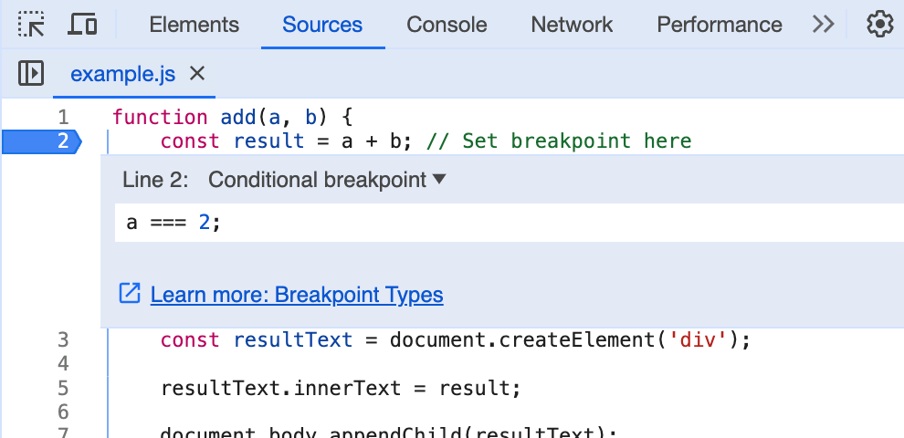 Conditional Breakpoint Example