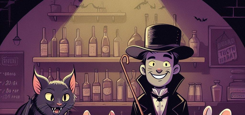 Dead, Bat, Rat, Cat in a Bar in Animal Heaven