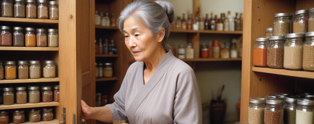 A Grandma checking her pantry