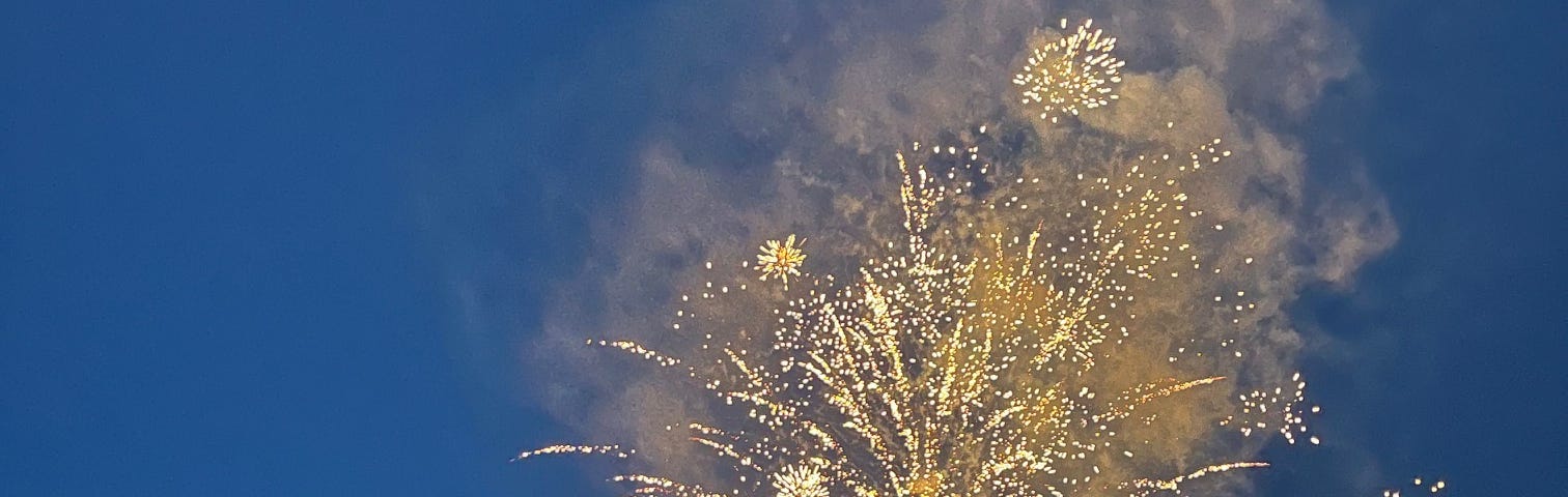 A brilliant large white flower-like fireworks explosion over Lake Mendota in Wisconsin.